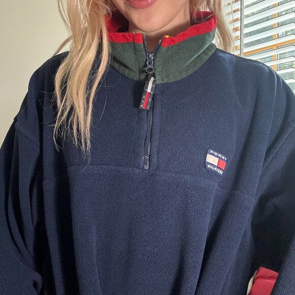 Vintage Tommy Hilfiger Fleece Quarter-Zip Pullover โ Colorblock Collar - Picture 4 of 6